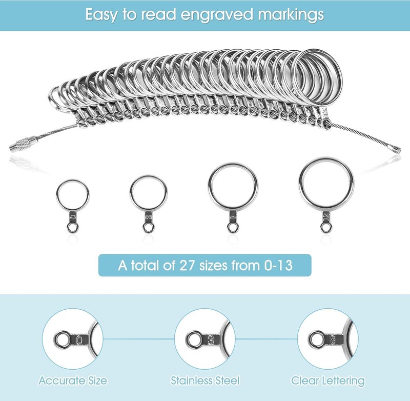 NuLink Ring Sizer Measuring Tool US Stainless Steel Ring Size 0-13 with Half Size, 3 Pcs Finger Ring Sizer Measure Gauge - Image 3